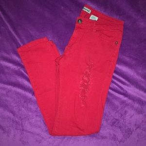 Red ripped jeans